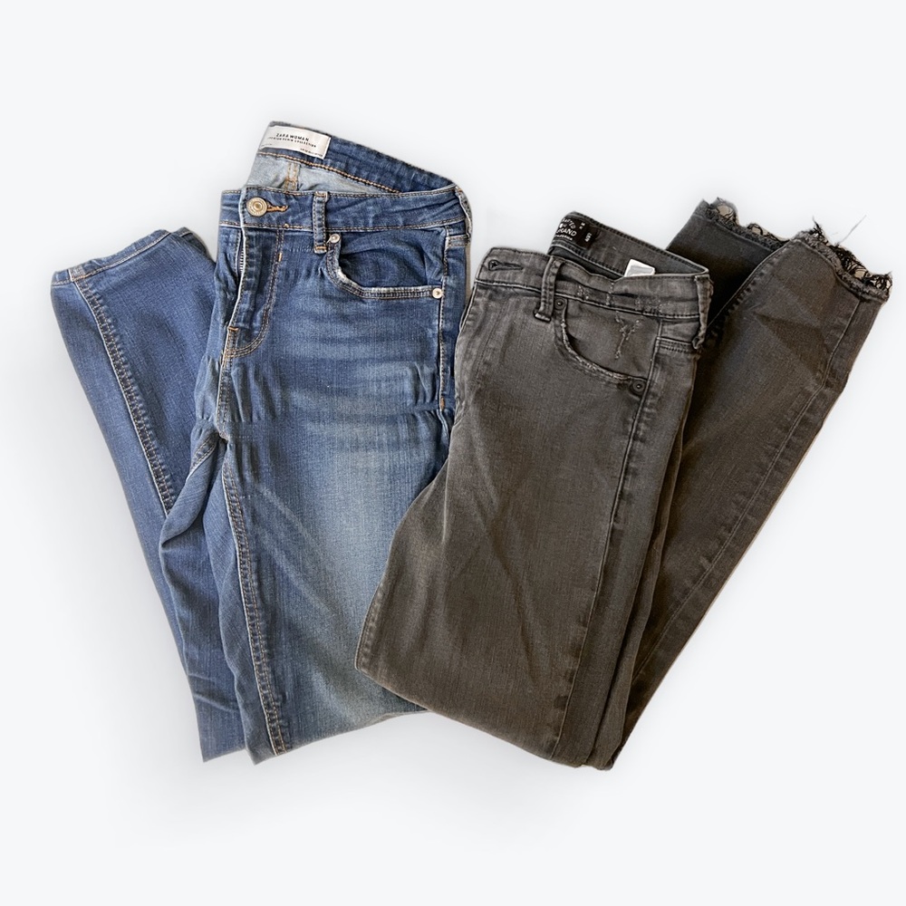 Two Pairs of Skinny Jeans Size 4/6 Black denim by Lucky brand and Denim Zara